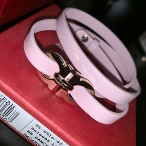Salvatore Ferragamo pink leather wrap bracelet